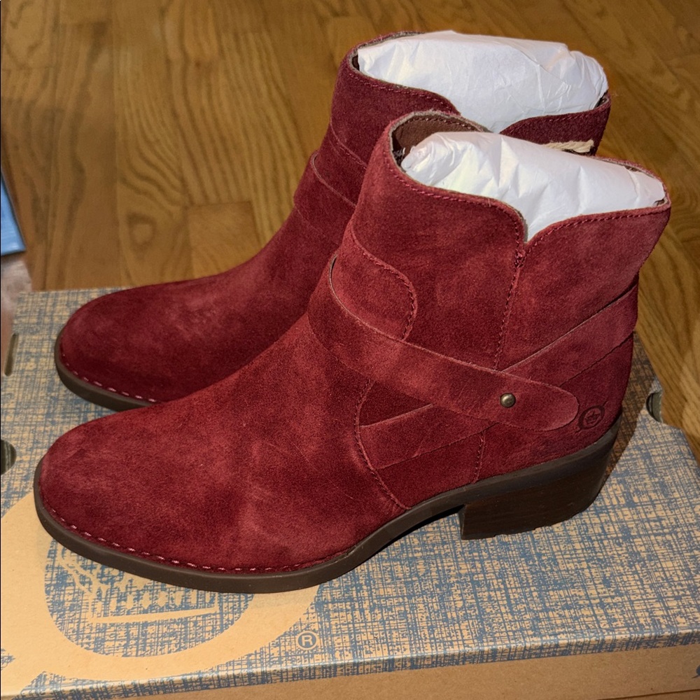 Born Tori Red Suede Ankle Boots